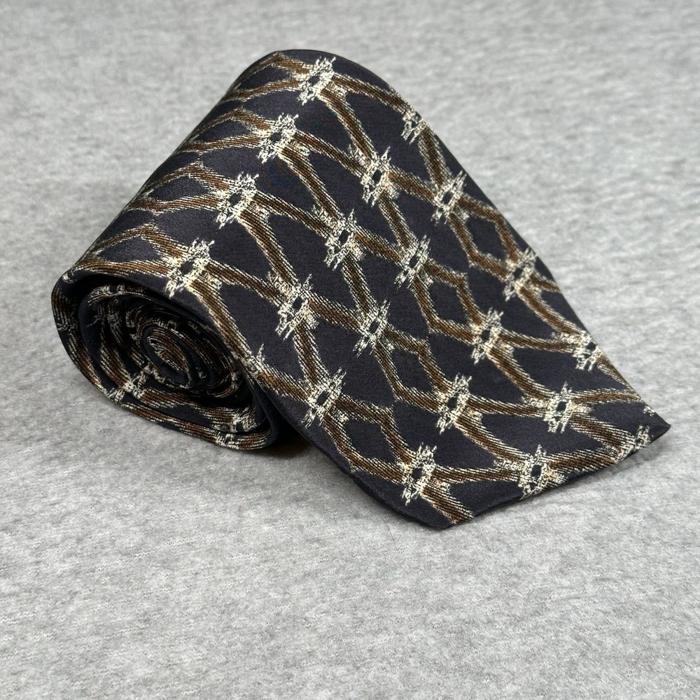 Vintage Structure‎ Le Collezioni 100% Silk Navy Geometric Necktie 90s Y2K USA